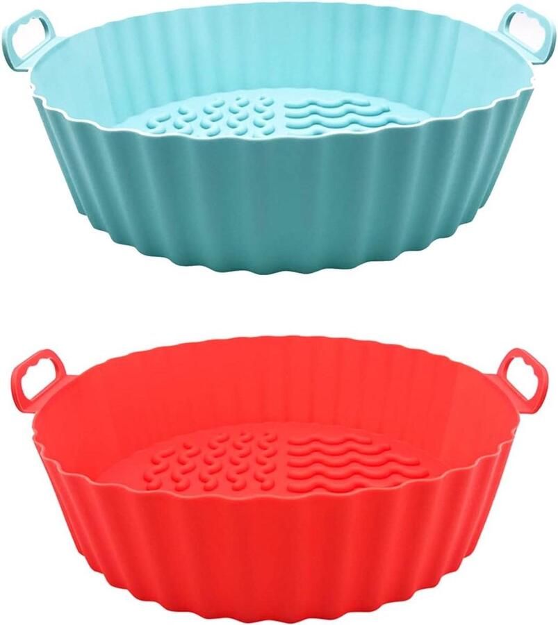 Heteluchtfriteuse mand Siliconen pot Makkelijk koken Herbruikbaar anti-aanbak 20.5 x 17.5 cm Rood en blauw