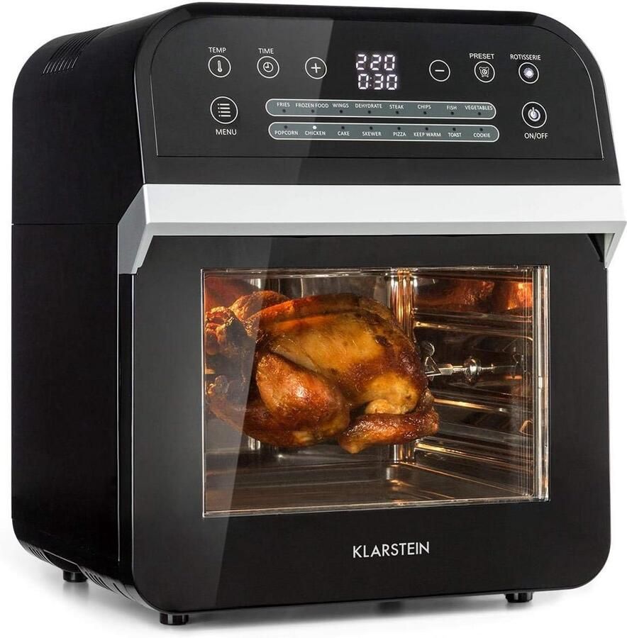 Heteluchtfriteuse met 12L inhoud 16 programma's en draaispit Vetarm Frituren en Grillen