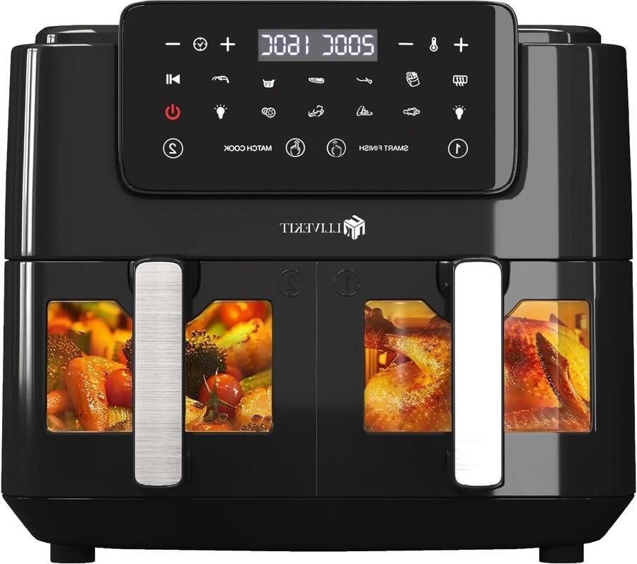 Heteluchtfriteuse met 2 Lades Airfryer Dubbel Gezond Koken Dubbele Kookzone 9 Liter Zwart