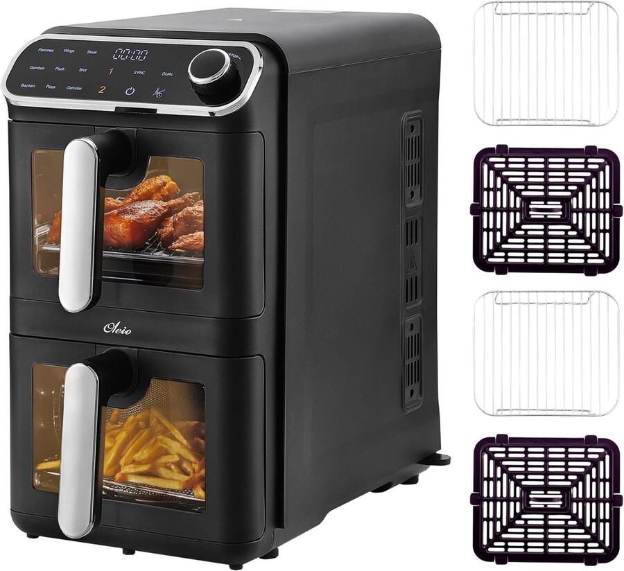 Heteluchtfriteuse met Dubbele Kamer 11L Verticaal XL 2460W Digitale Programma's