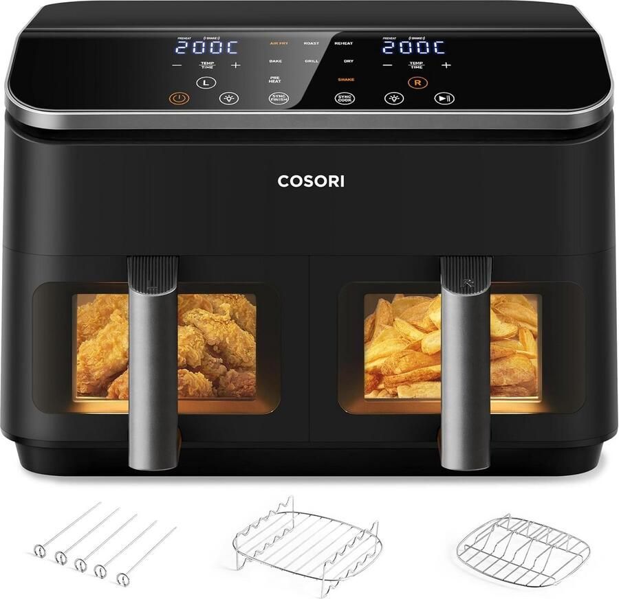 Heteluchtfriteuse met Dubbele Kamer 8.5L 6-in-1 Functies Zichtvenster