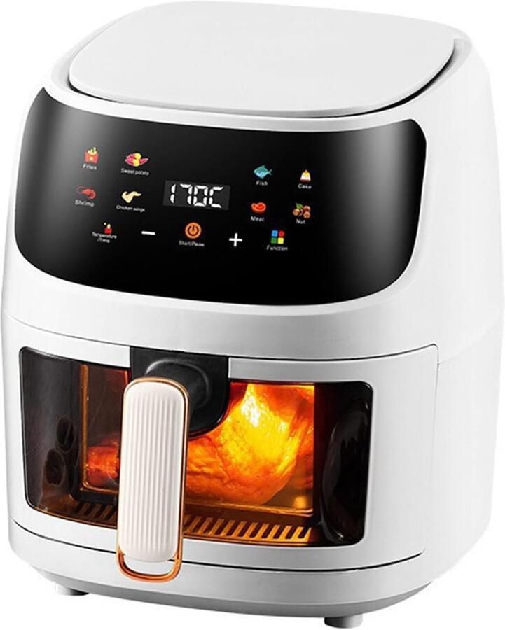 Heteluchtfriteuse met kijkvenster Frituurpan zonder olie Gezond koken Watermist stoomfunctie 8 liter capaciteit Wit