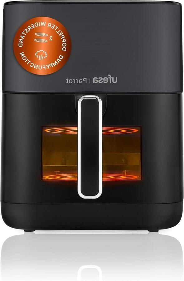 Heteluchtfriteuse met Stoom Airfryer Dubbele Weerstand Gezond Koken Stoomfunctie voor Sappigheid 6 Liter Capaciteit Zwart Inox