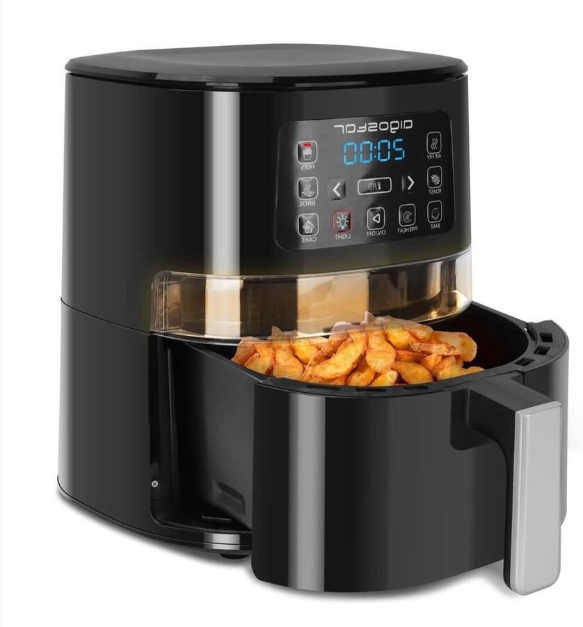 Heteluchtfriteuse met venster Airfryer Gezond koken Uniek kijkvenster 4 liter inhoud Zwart