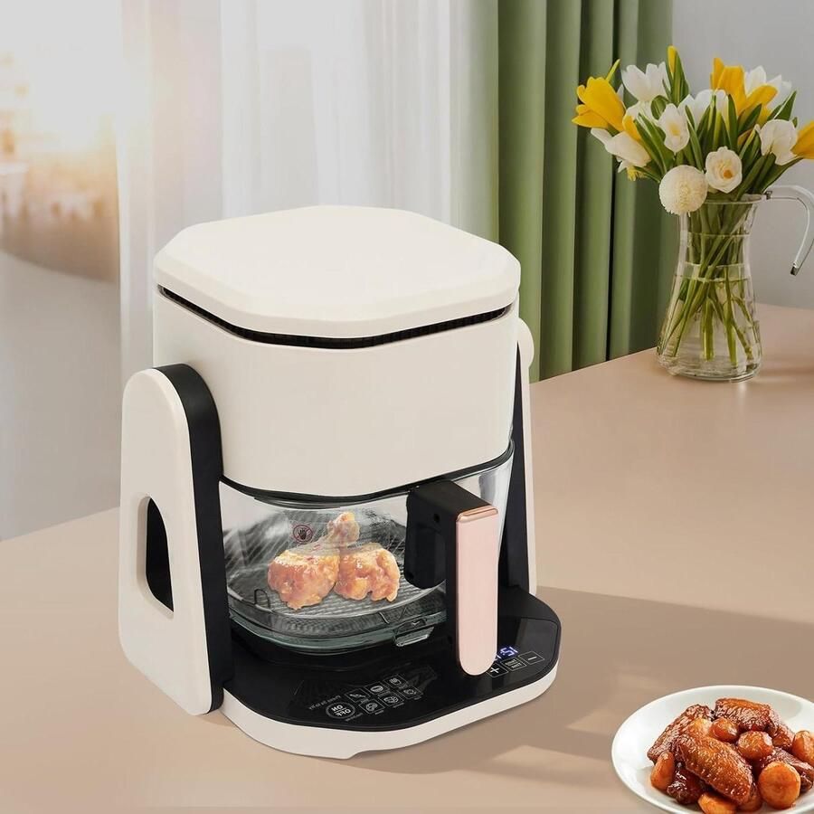 Heteluchtfriteuse Olievrije Frituur Gezond Koken Glazen Kom Touchscreen 45 Liter Wit