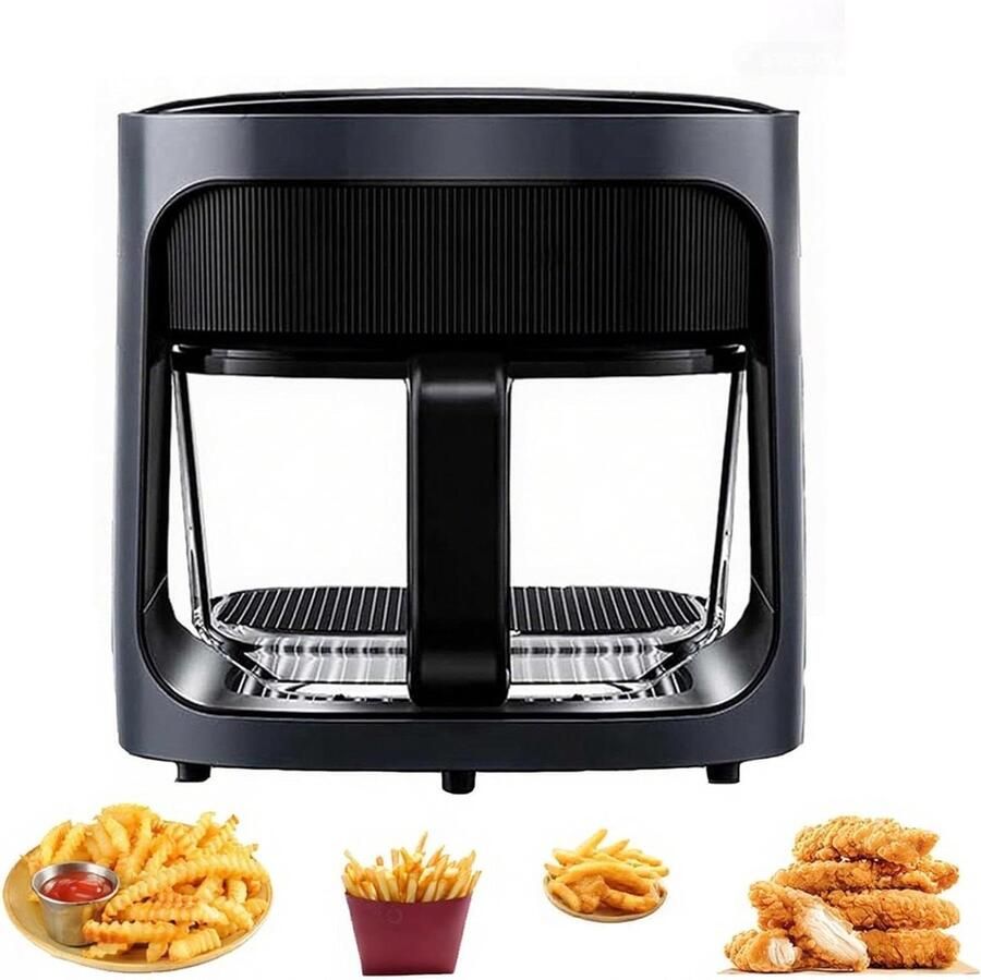 Heteluchtfriteuse Olievrije Frituurpan Gezinsmaaltijden Bereiden Met Glazen Venster 6 Liter Zwart