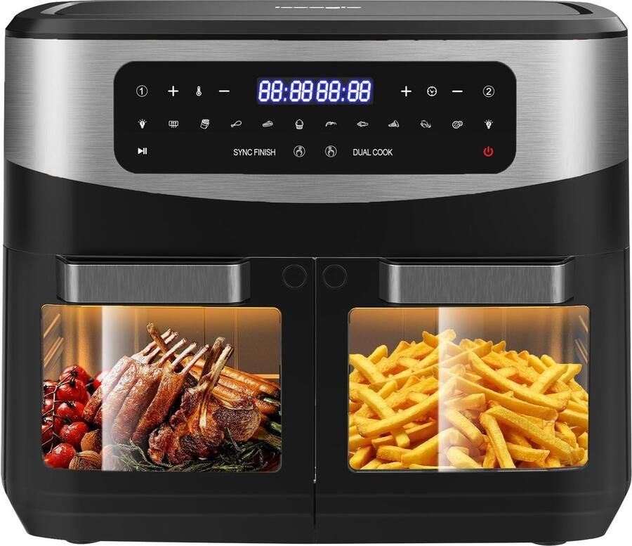 Heteluchtfriteuse Olievrije Frituurpan Gezond Koken Dubbele Kookvakken 12 Liter Zwart