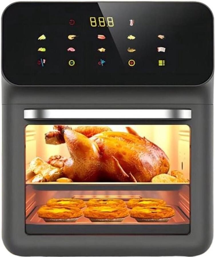 Heteluchtfriteuse Oven Airfryer Combimagnetron Gezinsmaaltijden Bereiden Dubbele Temperatuurzone 15L Zwart