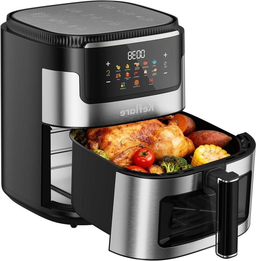 Heteluchtfriteuse Oven Airfryer Groot Gezond Frituren 10 Liter Inhoud 2100 Watt Zwart
