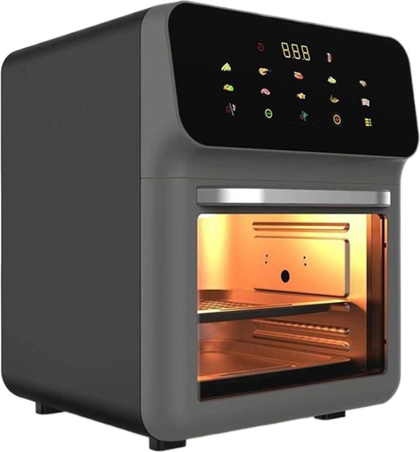 Heteluchtfriteuse Oven Airfryer Luchtoven Gezond Koken Transparant Kijkvenster 15 Liter Zwart