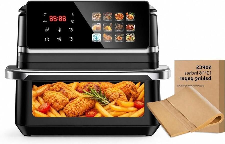 Heteluchtfriteuse Oven Airfryer XXL Gezond Koken Met Kijkvenster 12 Liter Zwart