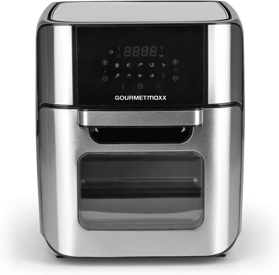 Heteluchtfriteuse Oven Airfryer XXL Vetarm Koken 10 Programma's Draaispit 12 Liter Zilver
