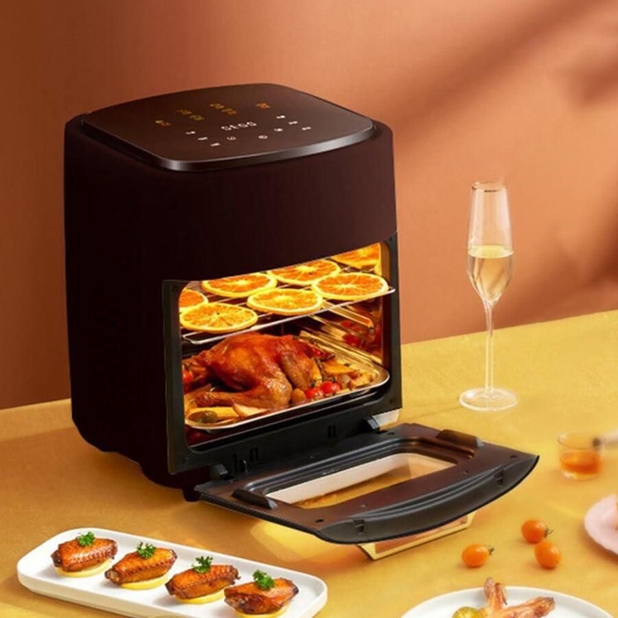 Heteluchtfriteuse Oven Convectieoven Rotisserie Gezond Koken 15 Liter Capaciteit 1300 Watt Zwart