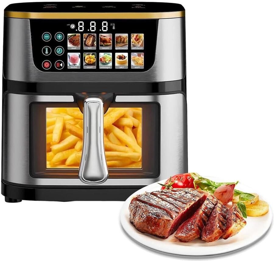 Heteluchtfriteuse Oven Digitale Airfryer Gezond Koken 8-in-1 Multifunctioneel 10 Liter Zilver