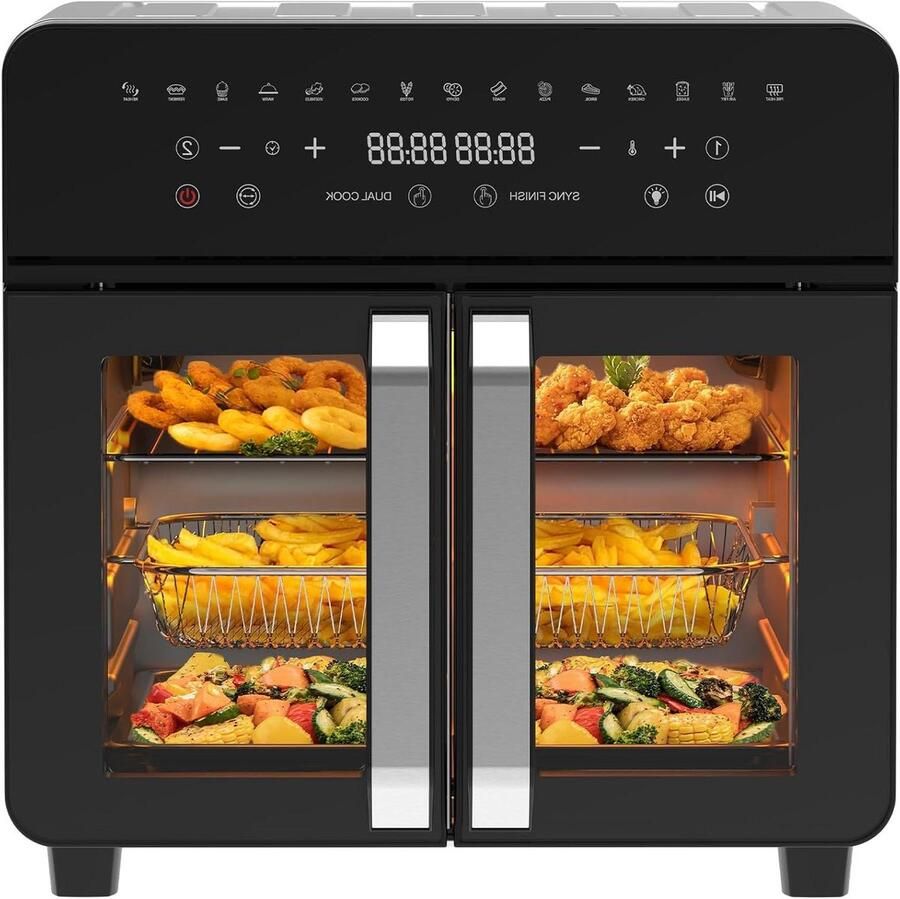 Hete Lucht Oven Dubbele Kamer Gezond Koken Sync Finish Functie 23 Liter Capaciteit Zwart