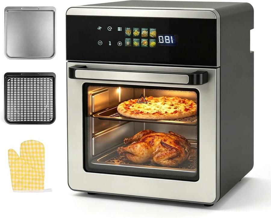 Heteluchtfriteuse Oven Multifunctionele Airfryer Gezond Koken 8-in-1 Functies 16 Liter XXL Roestvrij Staal