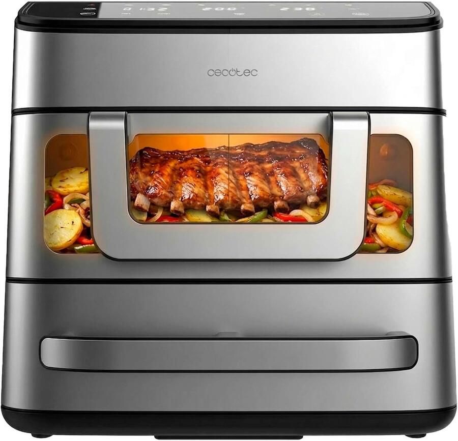Heteluchtfriteuse Oven Pizzaoven Airfryer Grote Maaltijden Bereiden Inclusief Pizzasteen 18 Liter Capaciteit Zwart