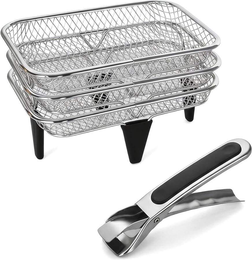 Heteluchtfriteuse Rekken Airfryer Accessoires Gelijkmatig Koken Stapelbaar Ontwerp 19.7 x 13 x 9.4 cm Zilver