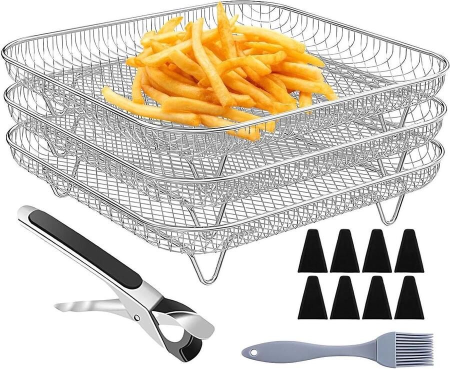Heteluchtfriteuse Rekken Ovenmand Ondersteuning Gerechten Bereiden Veelzijdig Gelaagd 20 x 20 cm Zilver