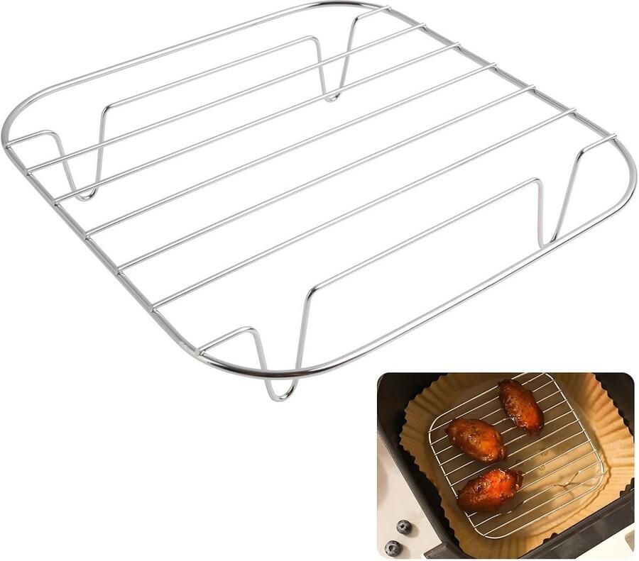 Heteluchtfriteuse Rooster Grillrek Accessoire Dubbel Koken Roestvrij Staal S304 19x19cm Zilver