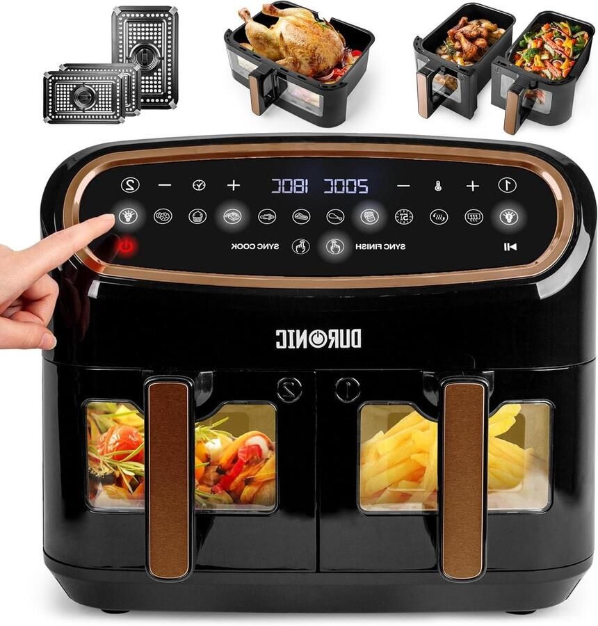 Heteluchtfriteuse Set Airfryer Lades Gezond Koken Sync Cook Sync Finish 10 Liter Capaciteit Zwart Goud