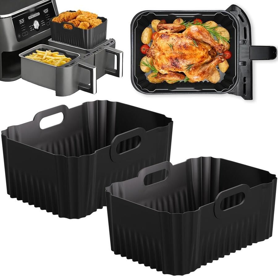 Heteluchtfriteuse siliconen vorm voor AF400EU AF451EU 9 5 l accessoires voor Ninja Foodi Max Dual Zone siliconen inzetstuk herbruikbaar siliconen inlegzolen voor airfryers 2 stuks