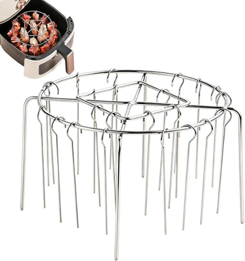 Heteluchtfriteuse Spies Grill Accessoire Gelijkmatig Grillen 360 Graden Luchtcirculatie 24 Spiesen Zilver