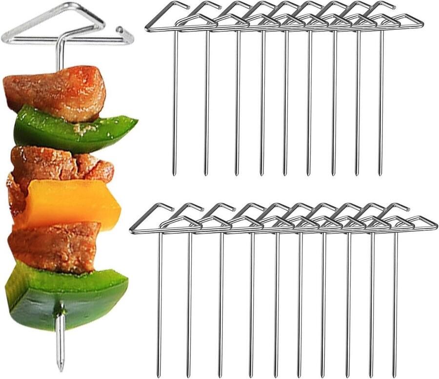 Heteluchtfriteuse Spiesen Vleesspiesen Grillspiesen Verticaal Grillen Grote Opening 20 stuks Zilver - Foto 1