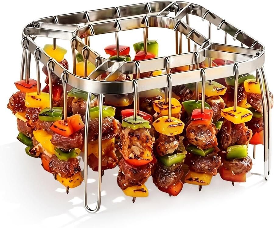 Heteluchtfriteuse Spieshouder Verticale Grill Verticaal Grillen 304 Roestvrij Staal Voor 28 Spiesen Zilver