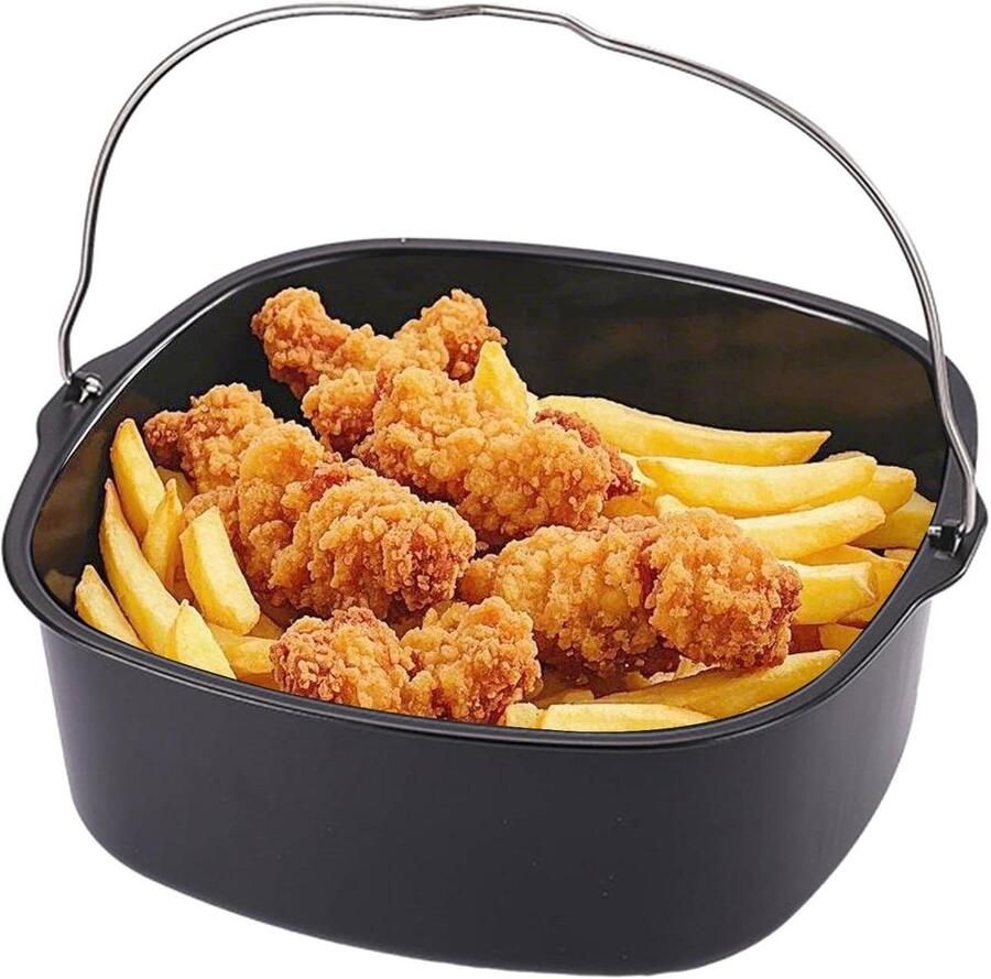 Heteluchtfriteuse Vorm Airfryer Accessoire Bakken en Braden Met Draaggreep 21.6 x 18 x 7.5 cm Grijs