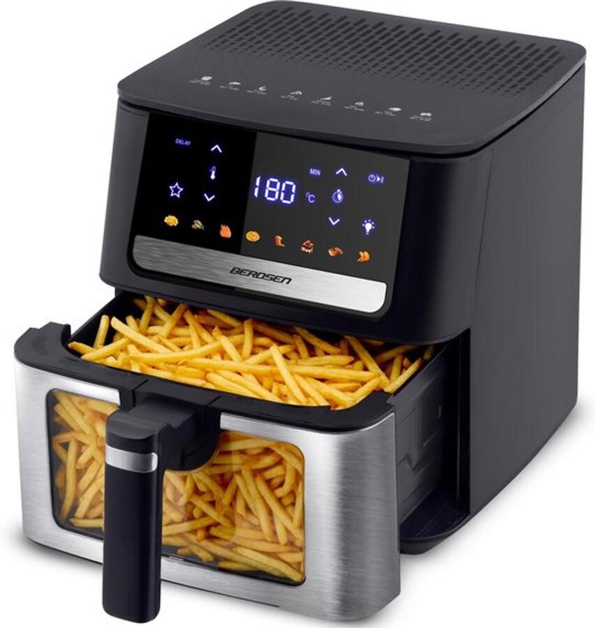 Heteluchtfriteuse XL 6 5 liter airfryer met kijkvenster en touchscreen 1700 W 8 programma's vaatwasmachinebestendig