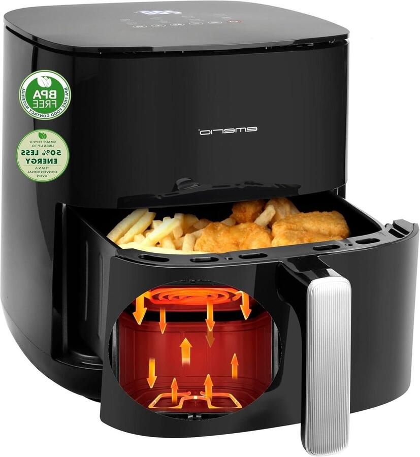 Heteluchtfriteuse XL Airfryer Snelle maaltijden Dubbel verwarmingselement 5 Liter Zwart