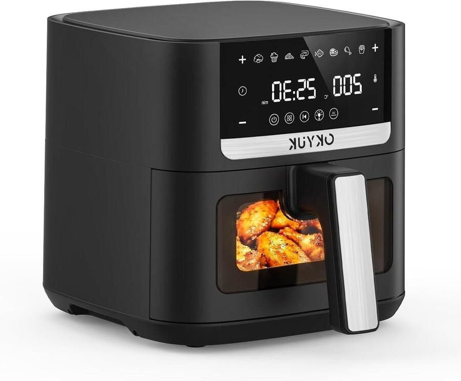 Heteluchtfriteuse XL Airfryer zonder olie Gezond koken 8 programma's 6 liter capaciteit Zwart