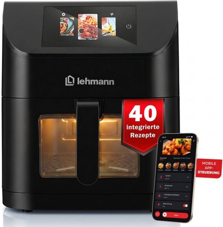 Heteluchtfriteuse XXL 8L 40 geïntegreerde recepten 11 programma's 80-200 °C en timer wifi-app en touchscreen-bediening grote lade antiaanbaklaag airfryer zonder olie voor het gezin
