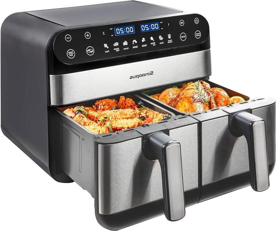 Heteluchtfriteuse XXL Airfryer Dubbele Mand Gezond Frituren Dubbele Frituurmand 10 Liter Zwart