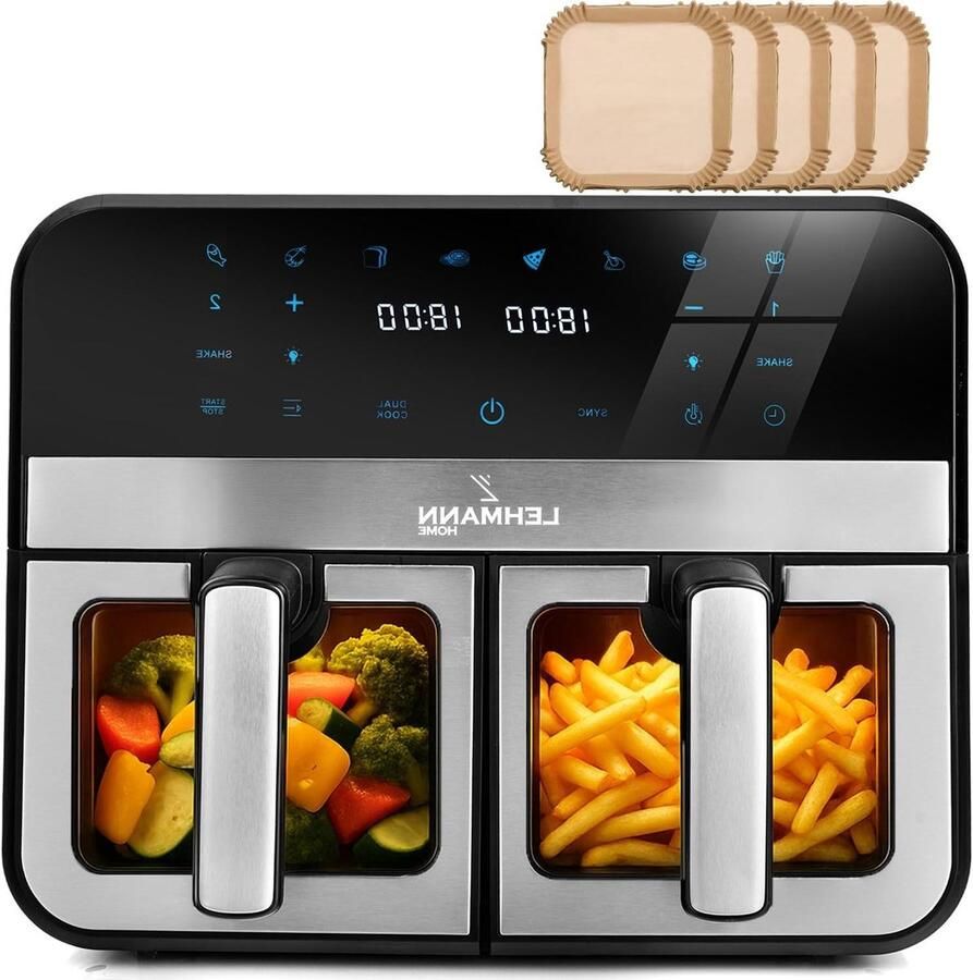 Heteluchtfriteuse XXL Airfryer Gezond Koken Dubbele Kamer 9 Liter Zilver