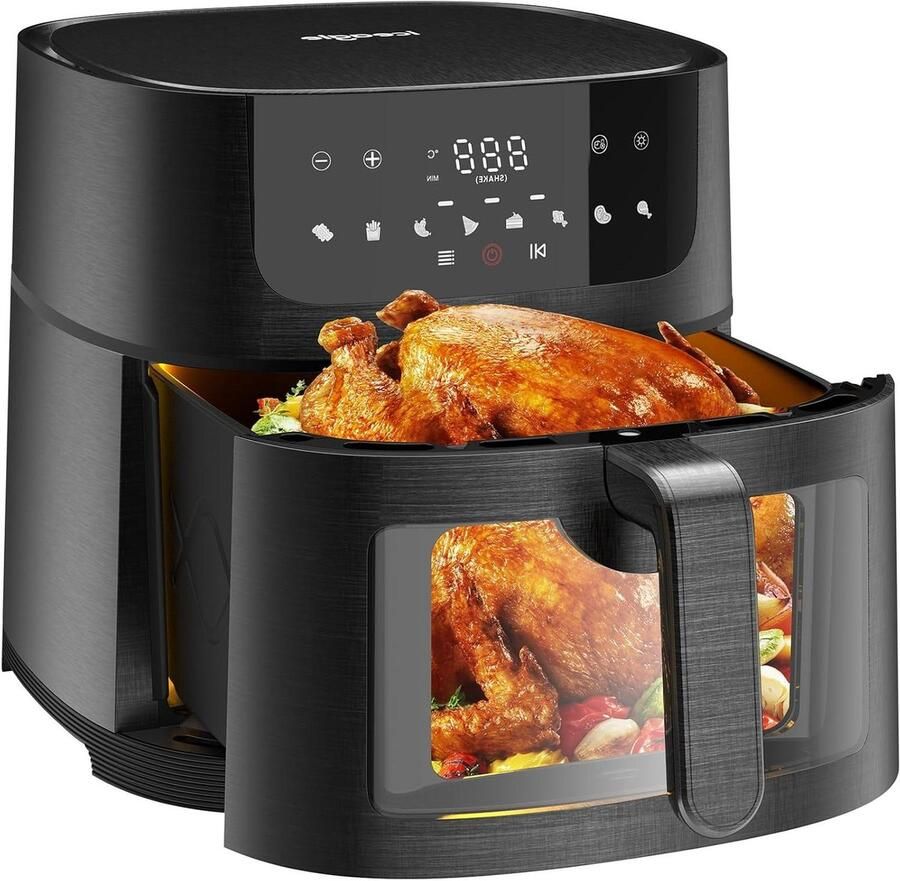 Heteluchtfriteuse XXL Airfryer Large Gezond Koken Groot Kijkvenster 9 Liter Zwart