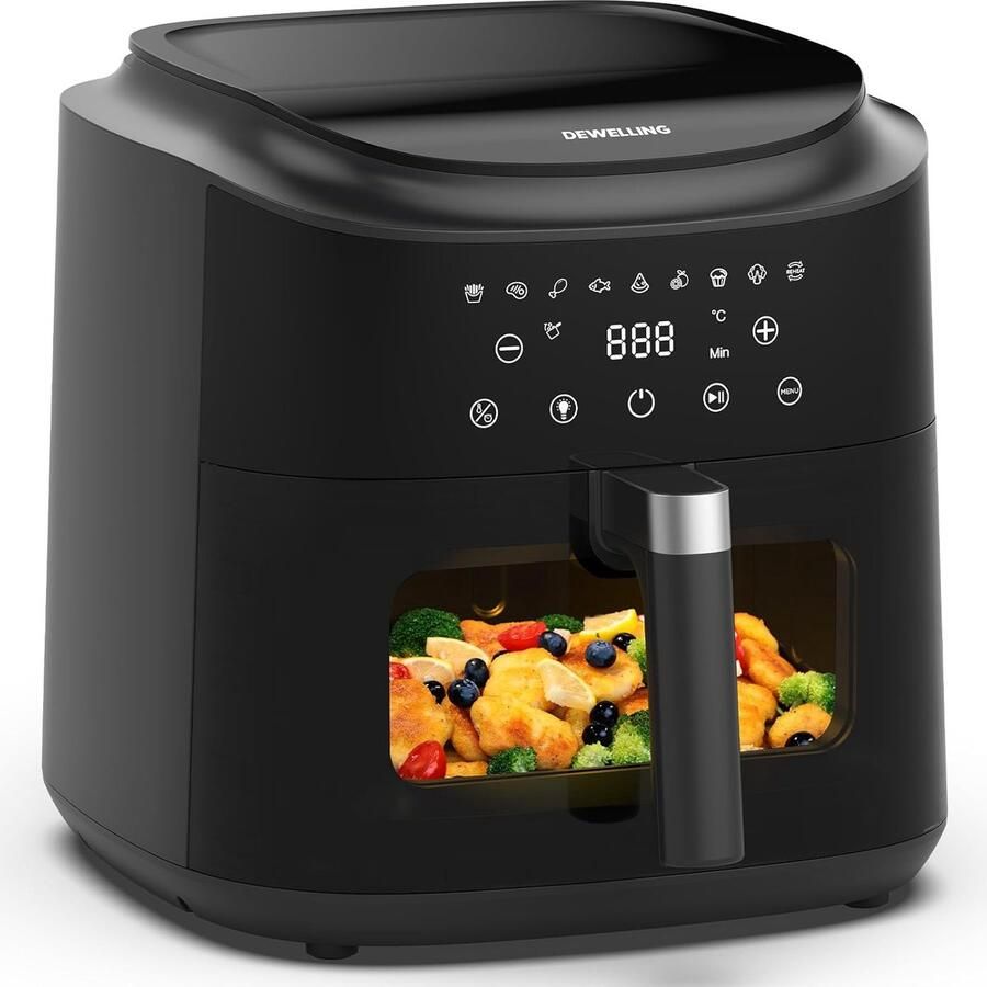 Heteluchtfriteuse XXL Airfryer Groot Snel Koken Groot Kijkvenster 9 Liter Capaciteit Zwart