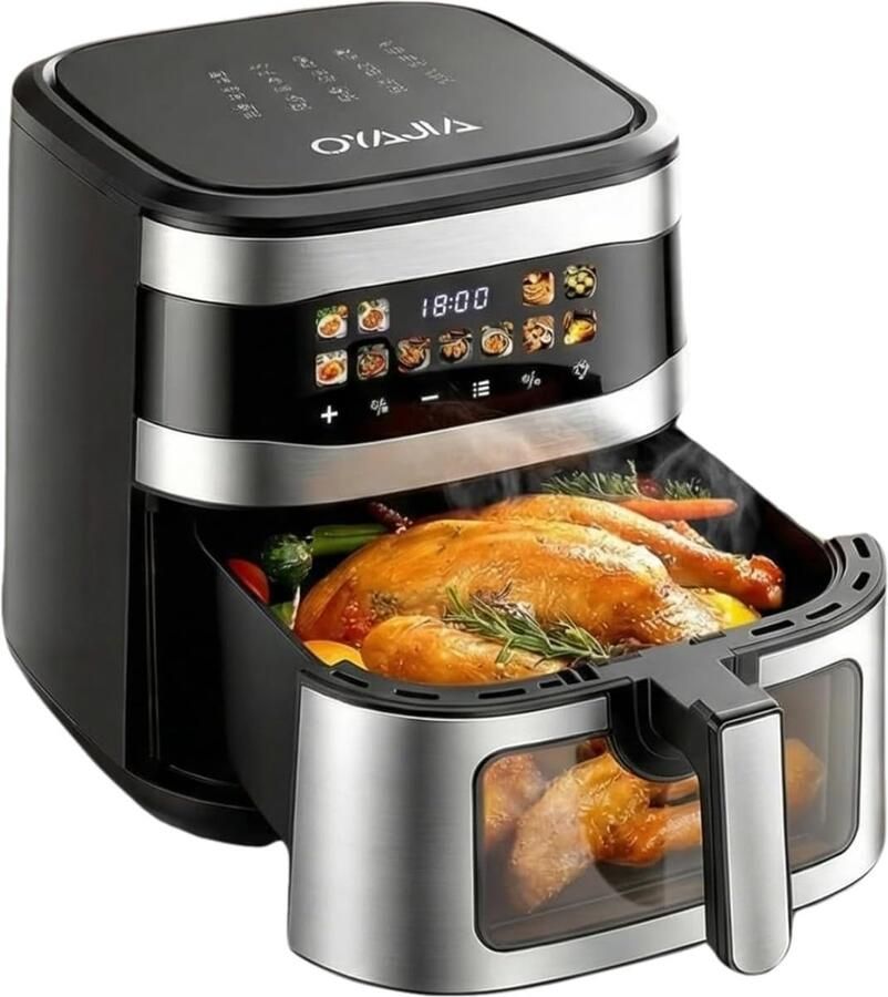 Heteluchtfriteuse XXL Airfryer keukenapparaat Gezond koken 11-in-1 functies 10 liter capaciteit Zilver