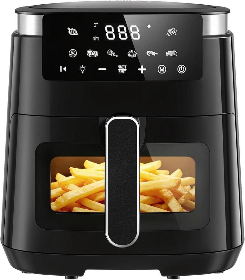Heteluchtfriteuse XXL Airfryer Oven Gezond Koken Kijkvenster met Verlichting 5.5 Liter Zwart
