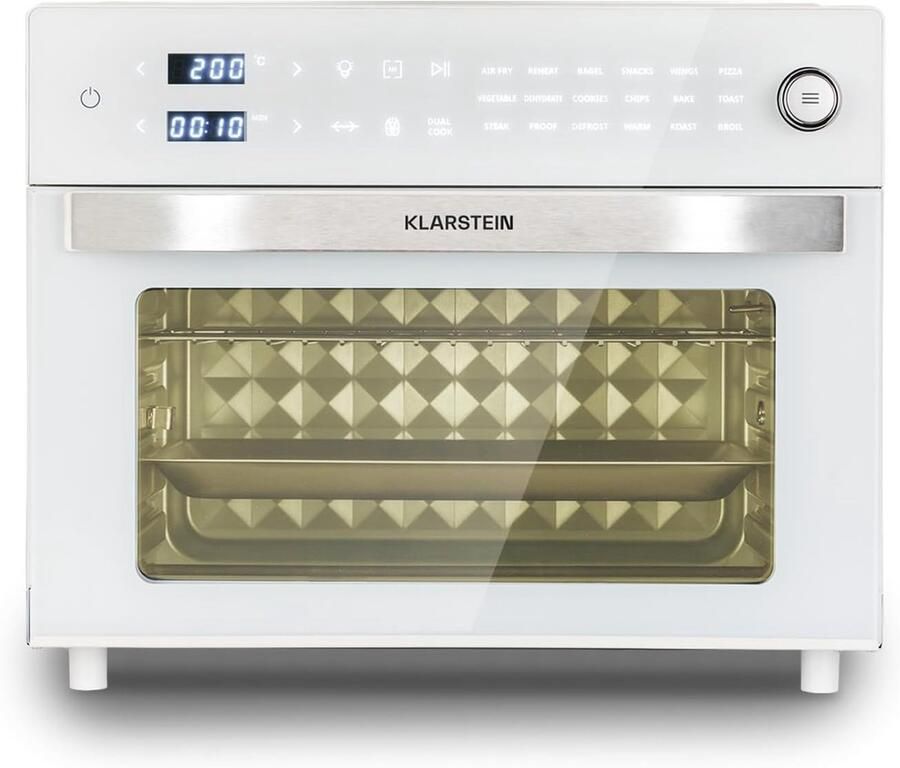 Heteluchtfriteuse XXL Airfryer Oven Grote Maaltijden Bereiden 18 Programma's Dubbel Koken 30 Liter Capaciteit Wit
