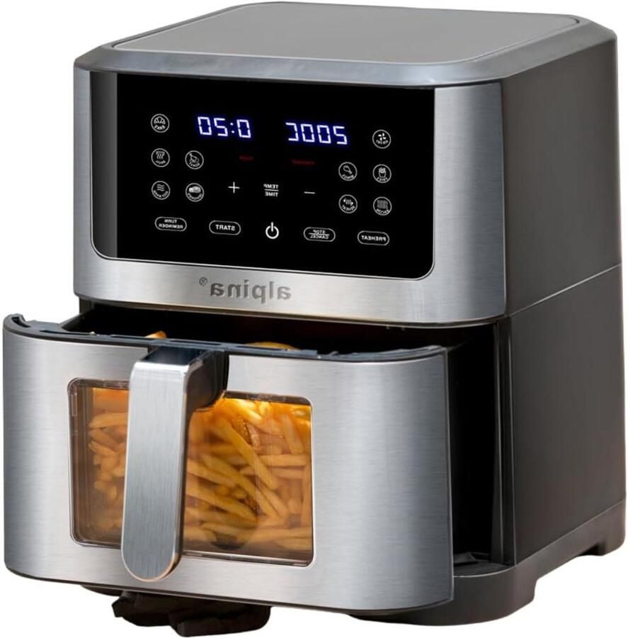 Heteluchtfriteuse XXL Airfryer Oven Grote porties maken Digitaal touchscreen 8 Liter capaciteit Zilver