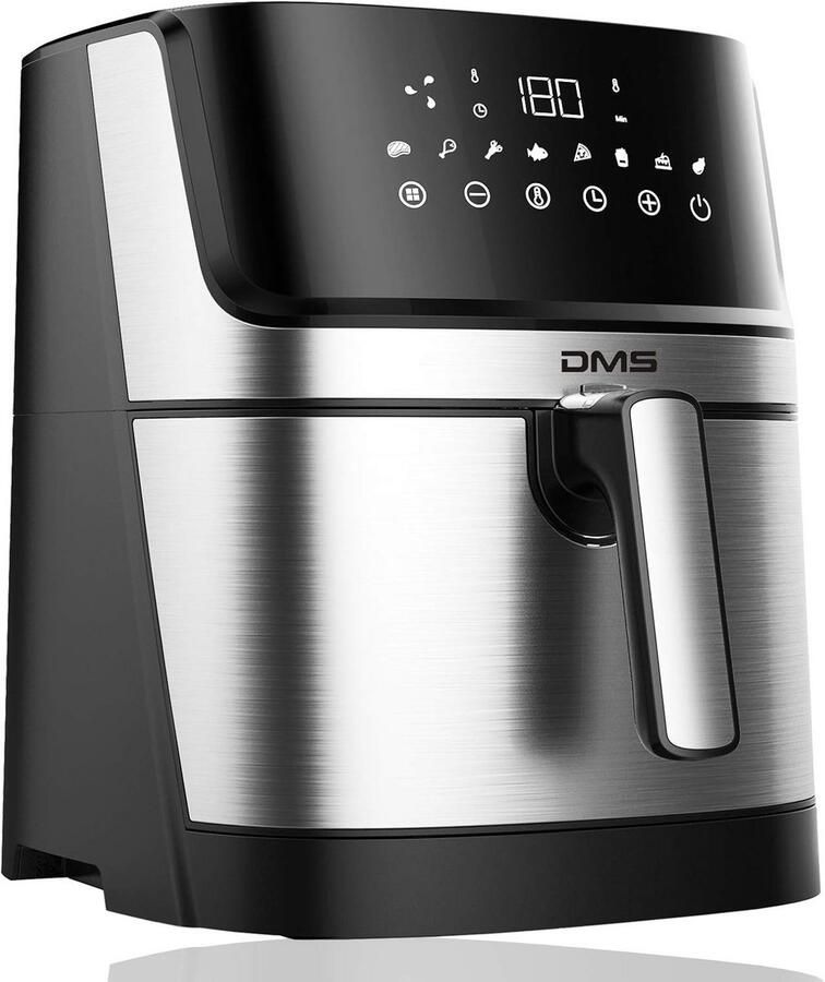 Heteluchtfriteuse XXL Airfryer Oven Vetarm Koken 8 Programma's Digitaal 6 Liter Inhoud Zilver Zwart
