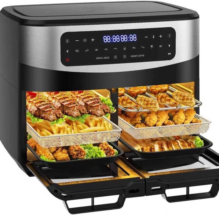 Airfryer Dubbele Zone XXL Heteluchtfriteuse Gezond Koken Dubbel Raam 12 Liter Zwart