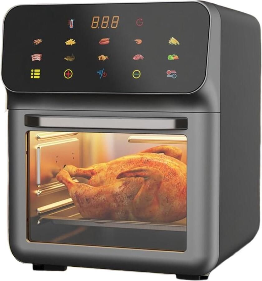 Luchtfriteuse Oven Heteluchtoven Airfryer Gezinsmaaltijden Bereiden Met Kijkvenster 15L Capaciteit Zwart