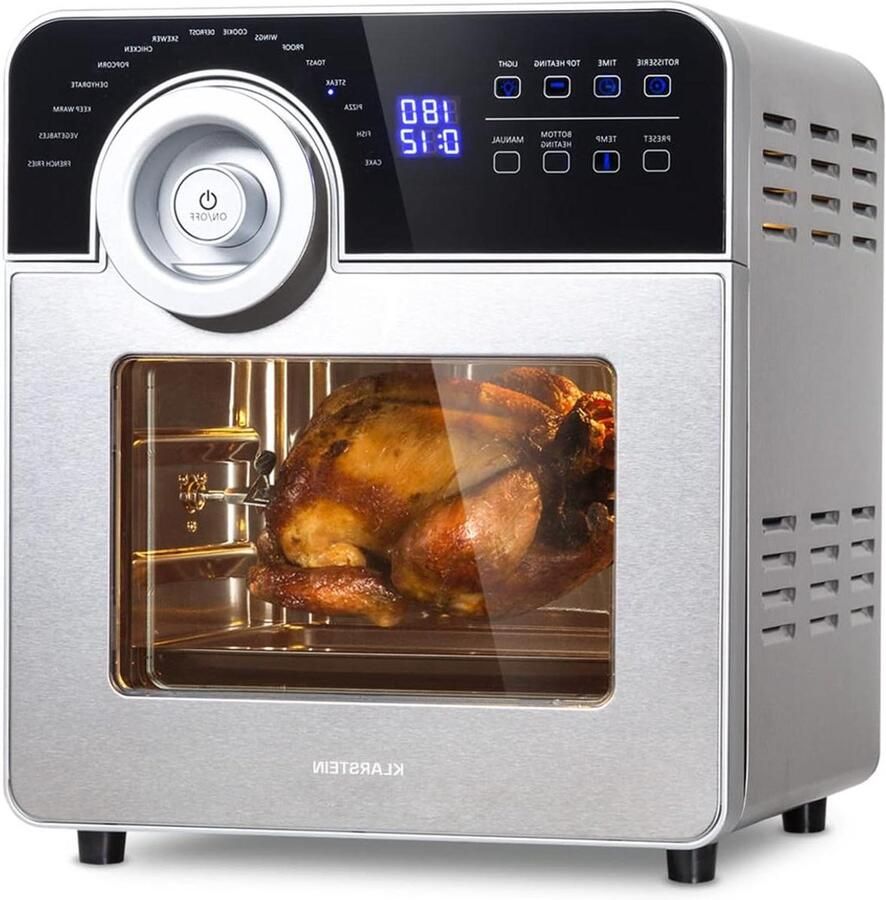 Heteluchtoven Airfryer Oven Maaltijden Bereiden Duo Heating Technologie 14 Liter Zilver