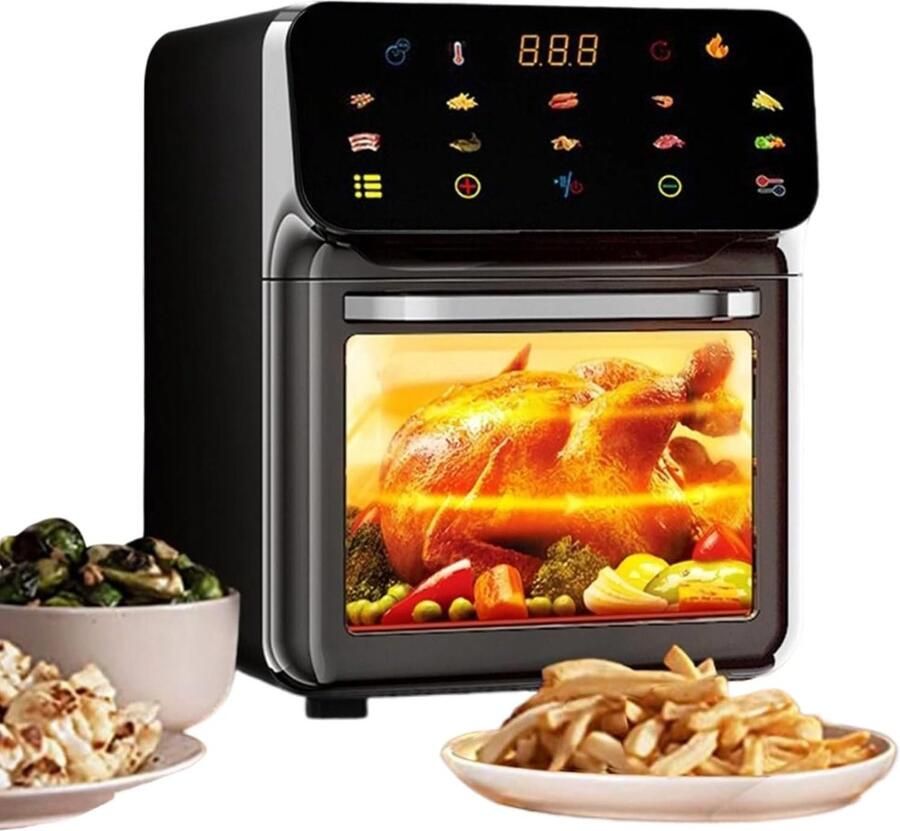 Heteluchtfriteuse Oven Combinatie Apparaat Snelle Maaltijden 15 Liter Capaciteit 32 x 34 x 32 cm Zwart