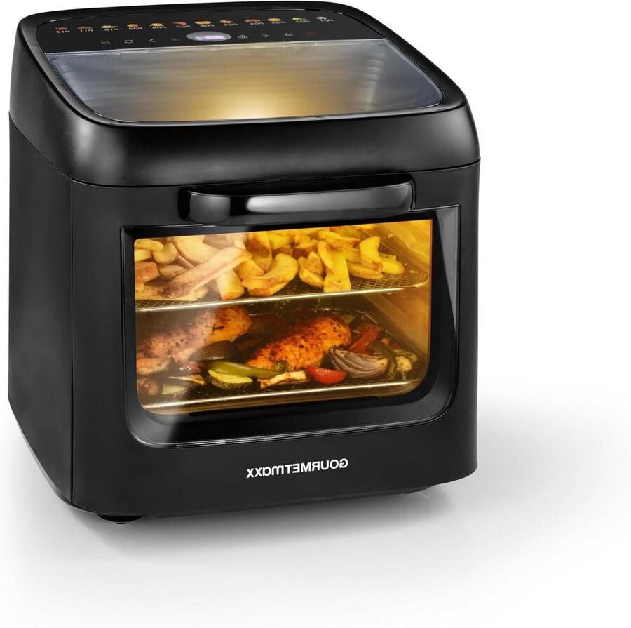 Heteluchtoven met panoramadak Airfryer mini-oven Grote maaltijden bereiden 9 functies 125 liter XXL accessoireset Mat zwart