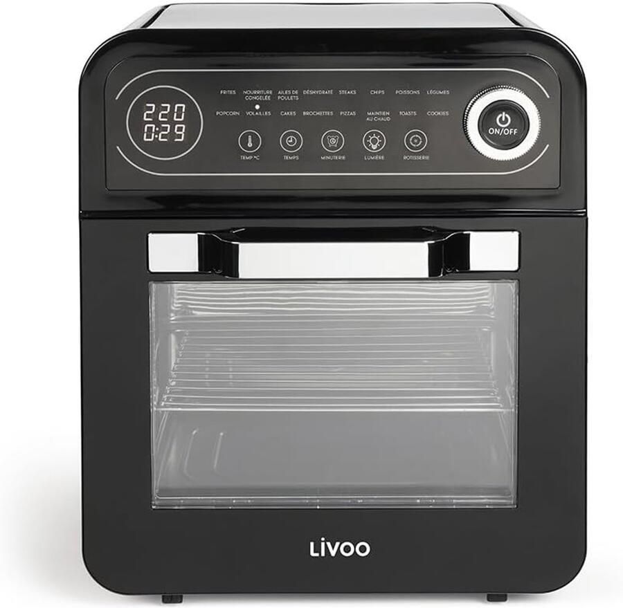 Heteluchtoven Mini Oven Gezond Koken 16 Voorgeprogrammeerde Programma's 12 Liter Capaciteit Zwart
