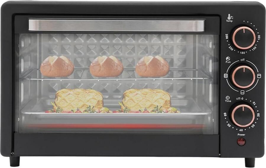 Heteluchtoven Mini oven Bakken en grillen Ruime capaciteit 22L 1000 Watt Zwart